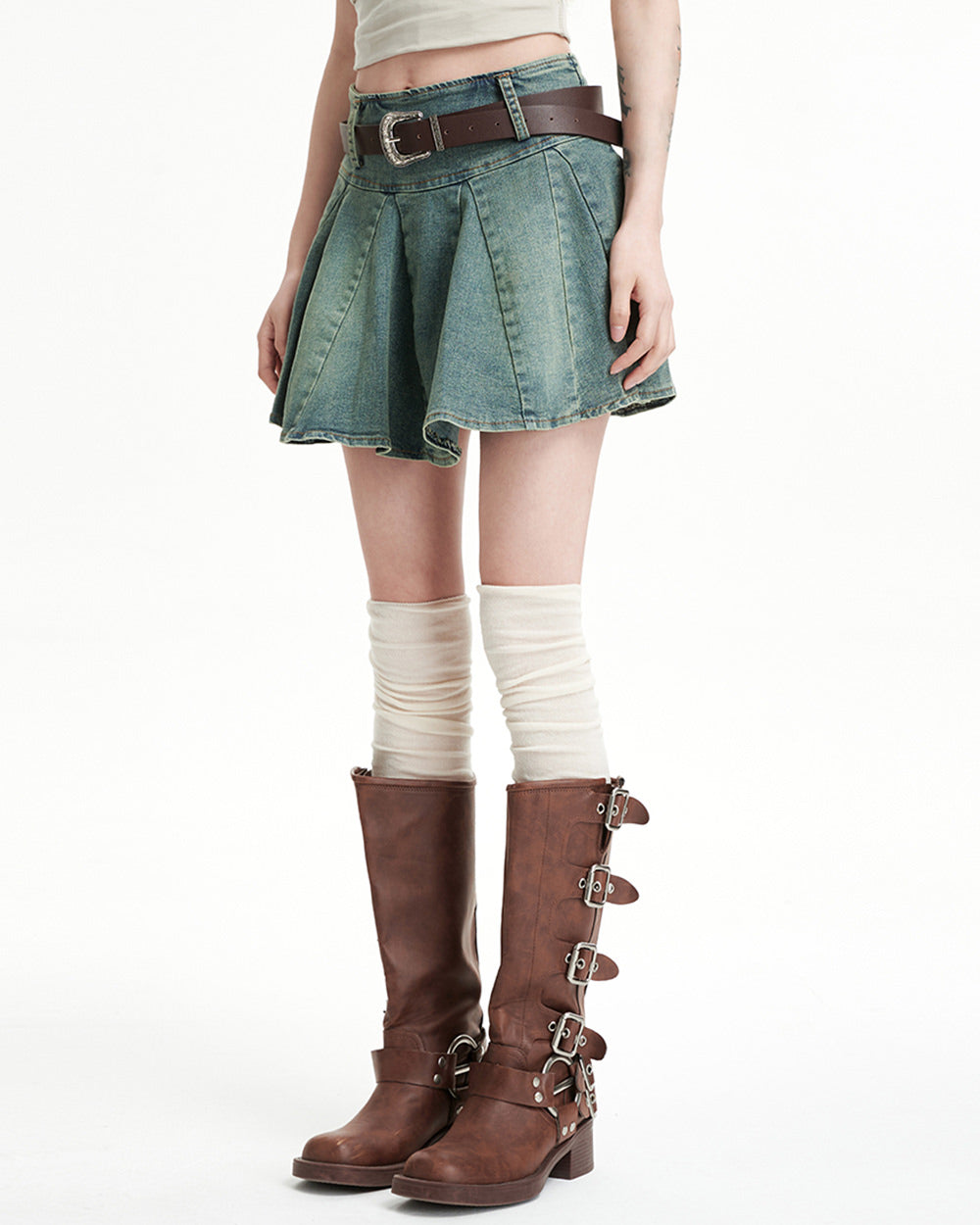 90s grunge pleated denim mini skirt