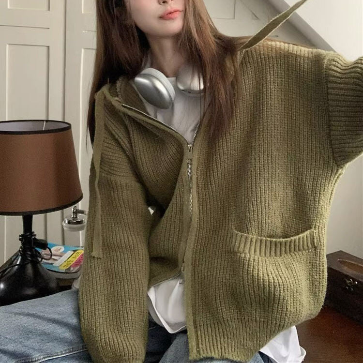 hygge knit zip up hoodie