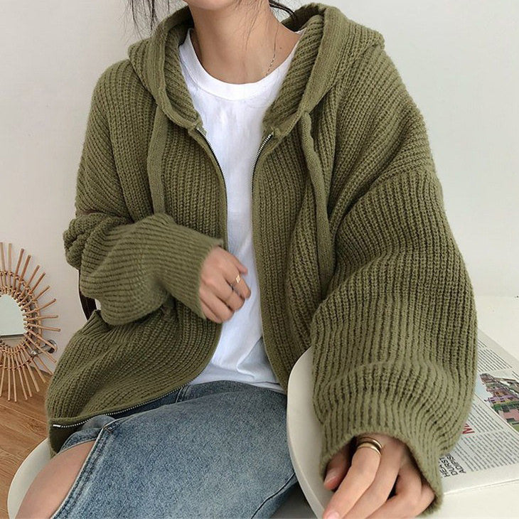 hygge knit zip up hoodie