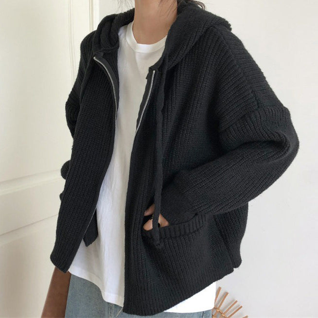 hygge knit zip up hoodie