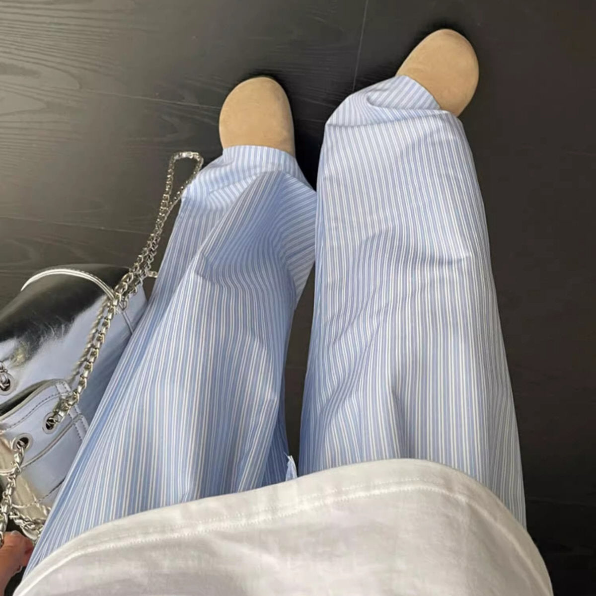 loose fit pastel cotton stripe pants