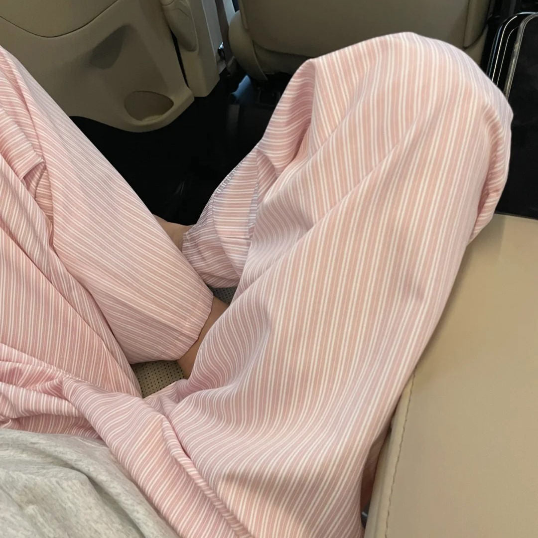 loose fit pastel cotton stripe pants