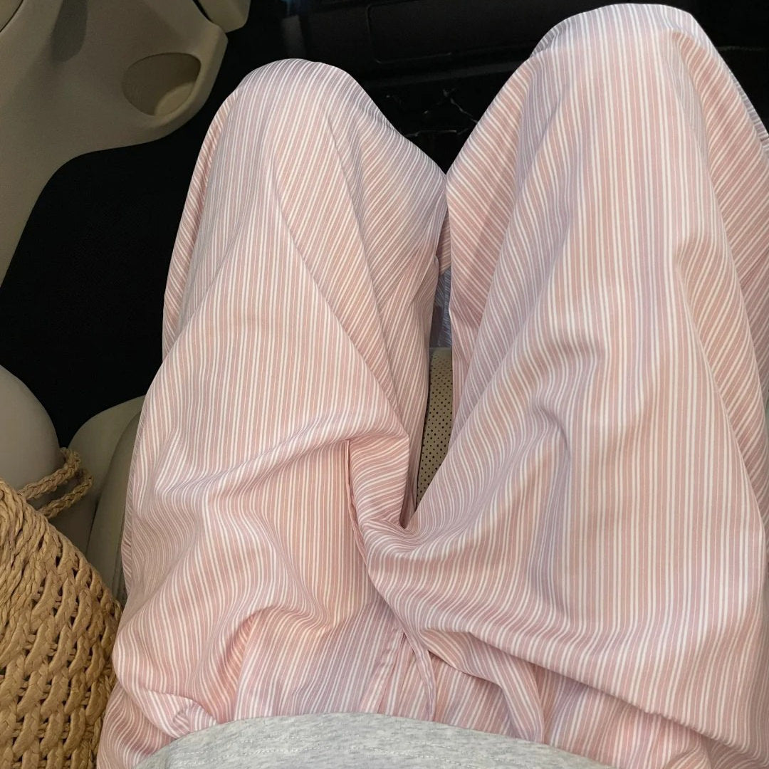 loose fit pastel cotton stripe pants