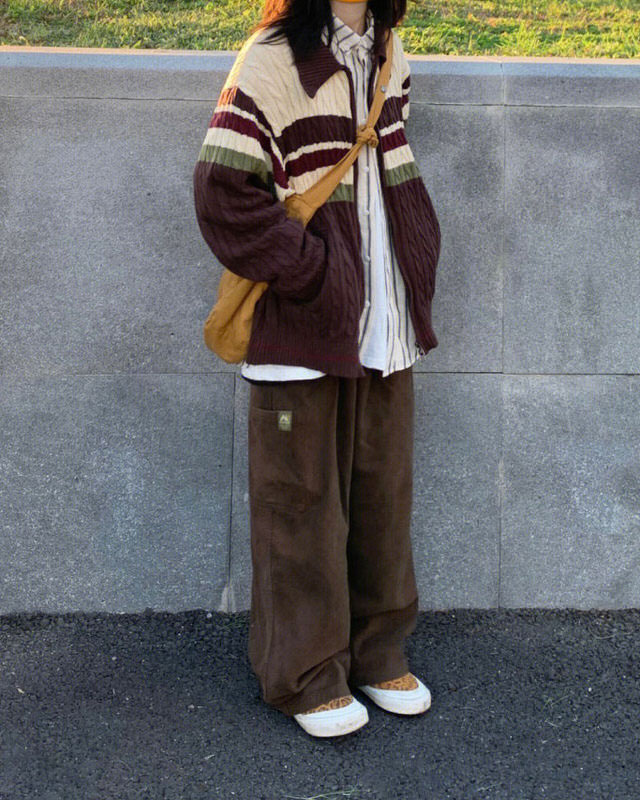 preppy aesthetic collar striped cardigan