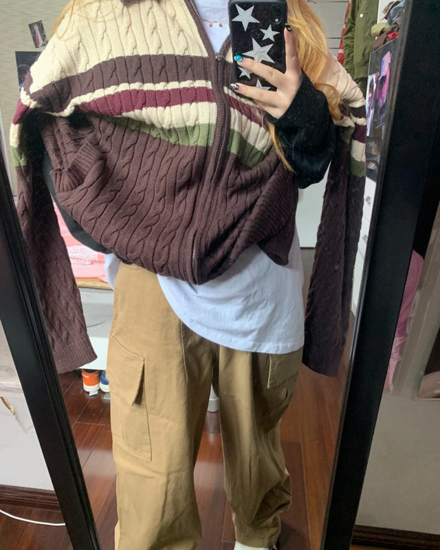 preppy aesthetic collar striped cardigan