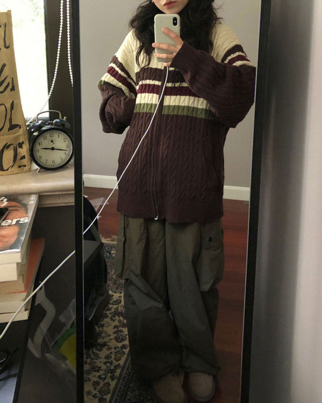 preppy aesthetic collar striped cardigan