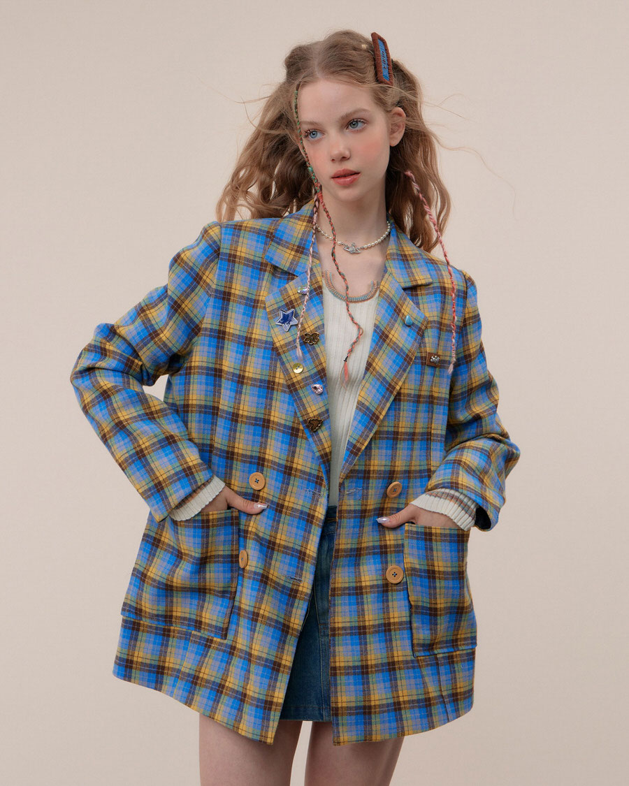 good manners oversized plaid blazer