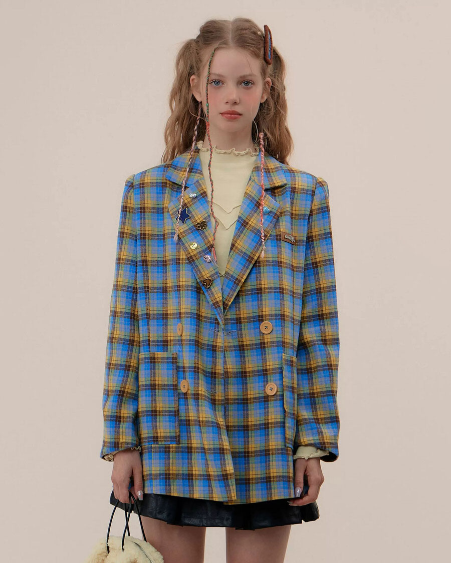 good manners oversized plaid blazer