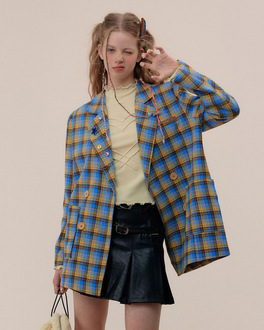 good manners oversized plaid blazer