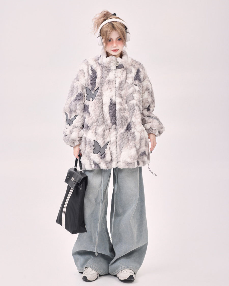 butterfly aesthetic oversized fur jacket