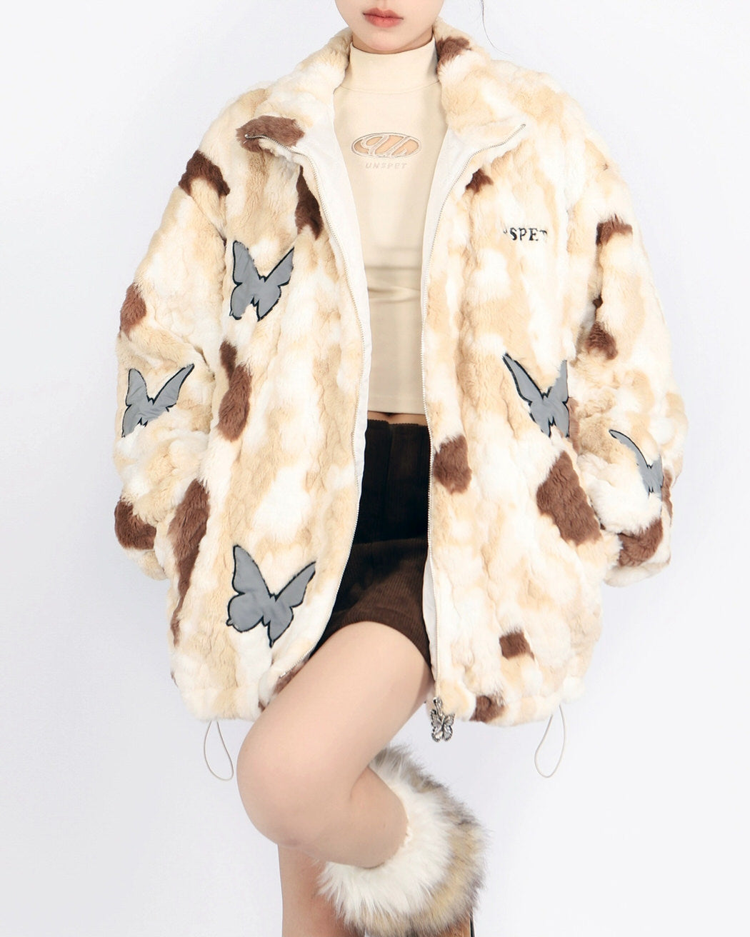 butterfly aesthetic oversized fur jacket