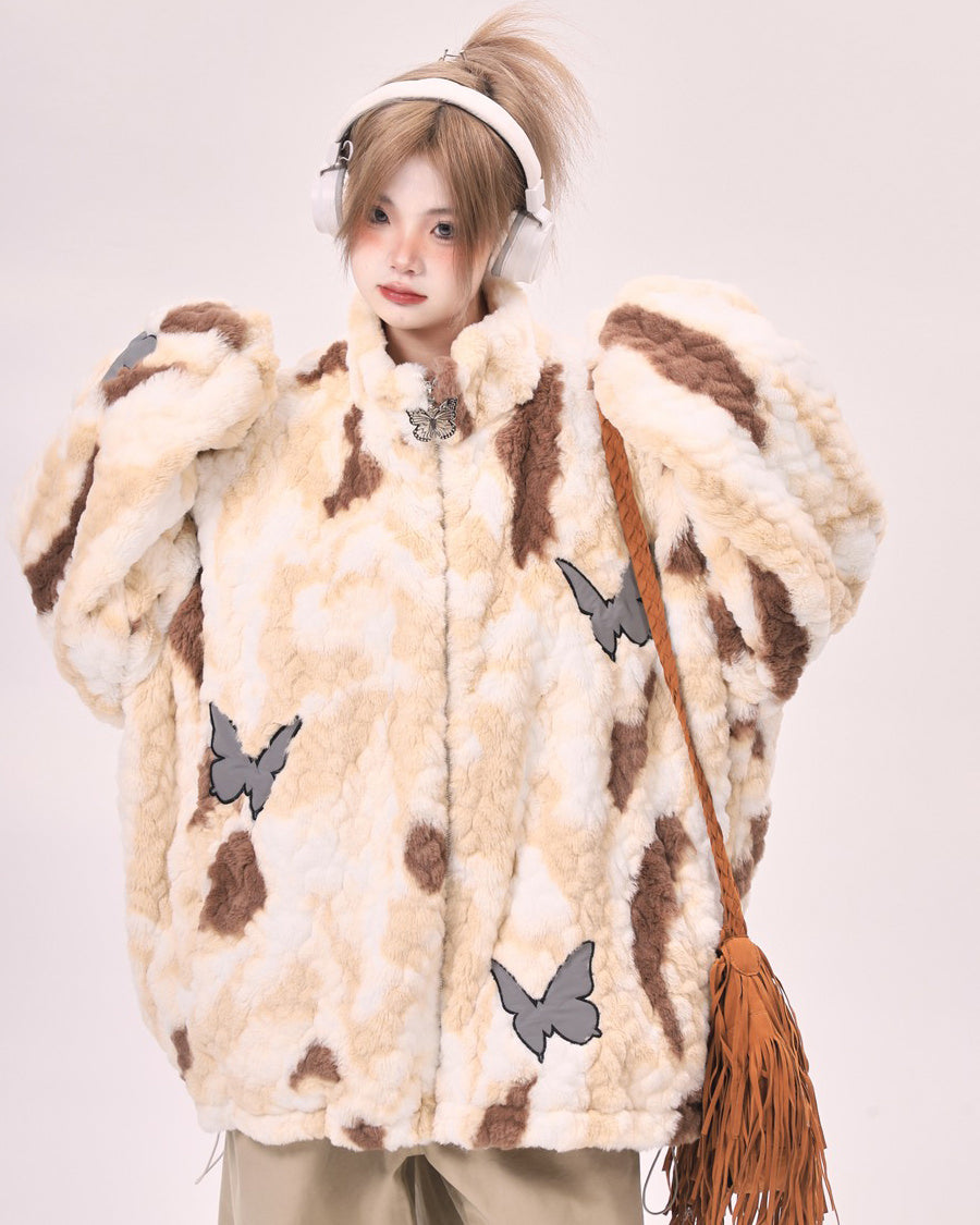 butterfly aesthetic oversized fur jacket