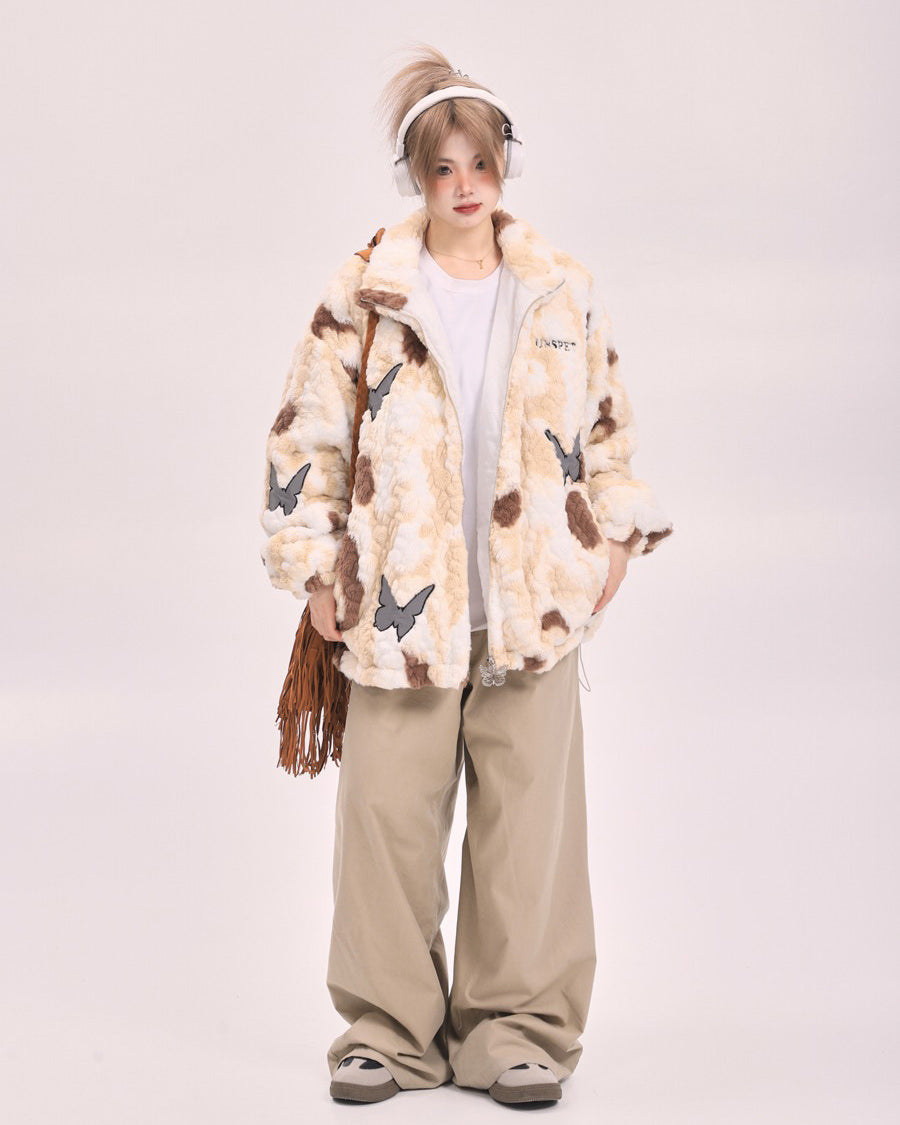 butterfly aesthetic oversized fur jacket