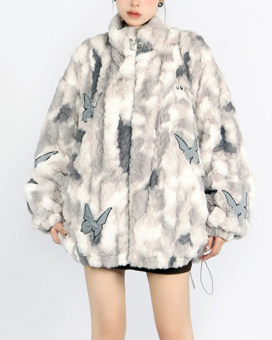 butterfly aesthetic oversized fur jacket