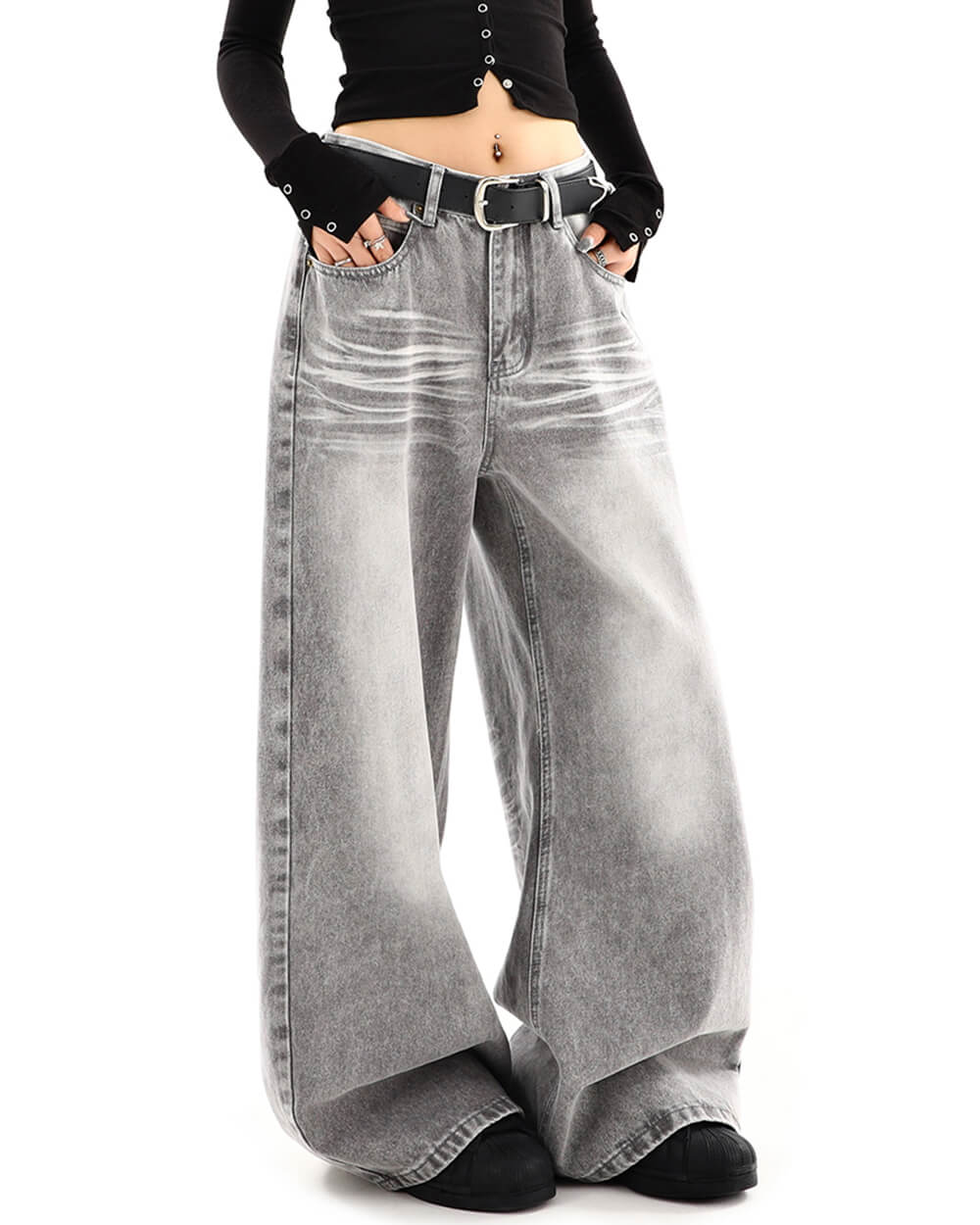 ash grey faded wide leg jeans