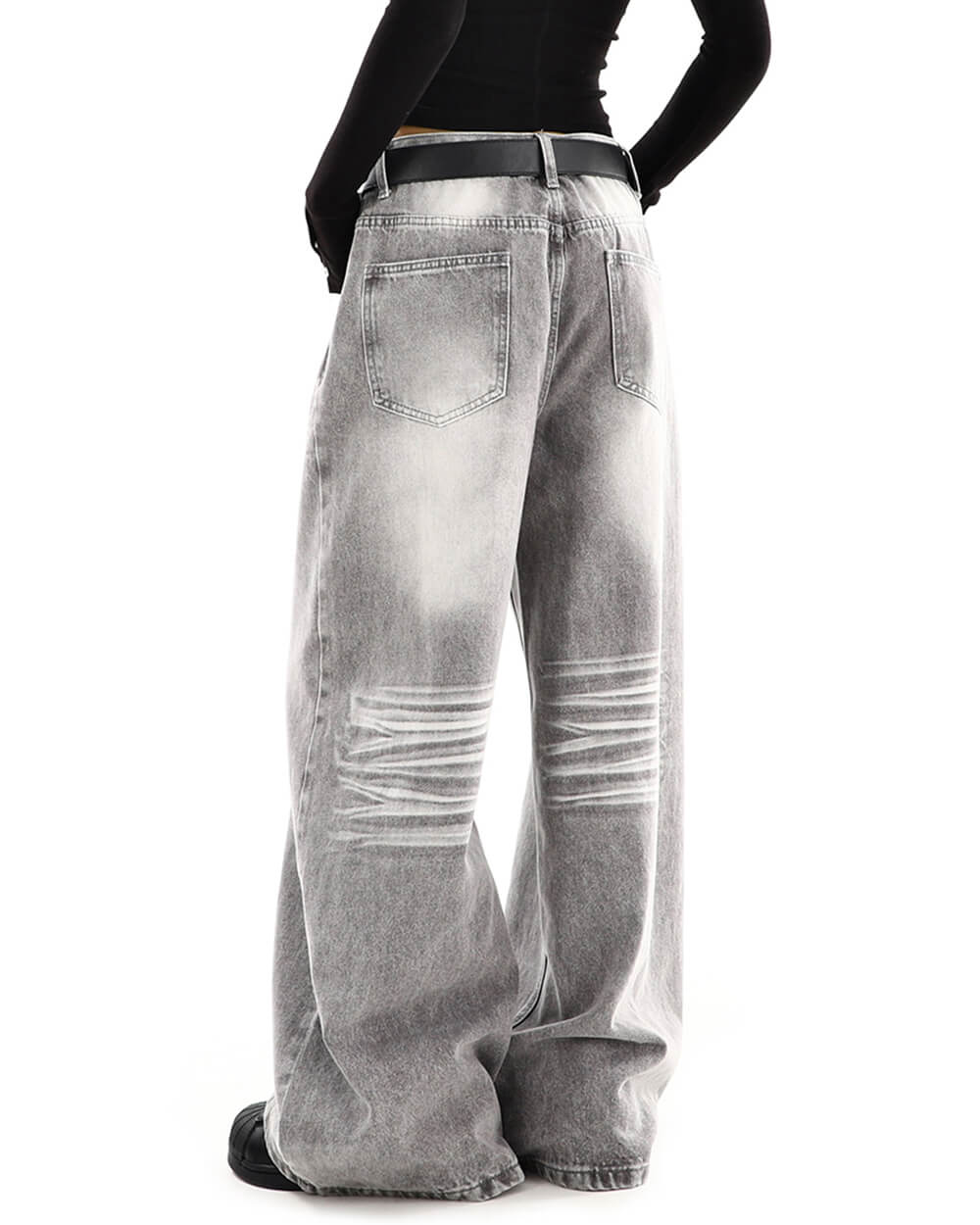 ash grey faded wide leg jeans