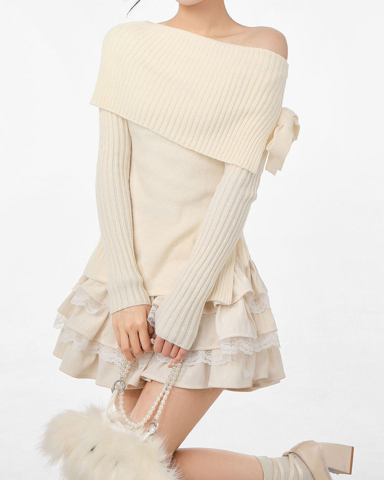 balletcore of shoulder sweater