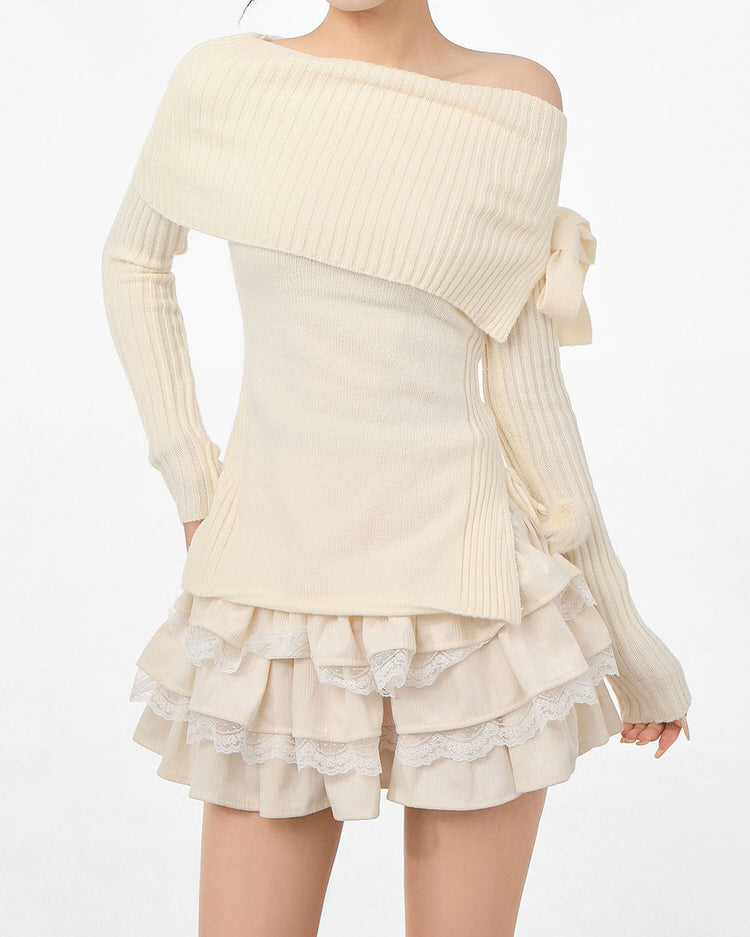 balletcore of shoulder sweater