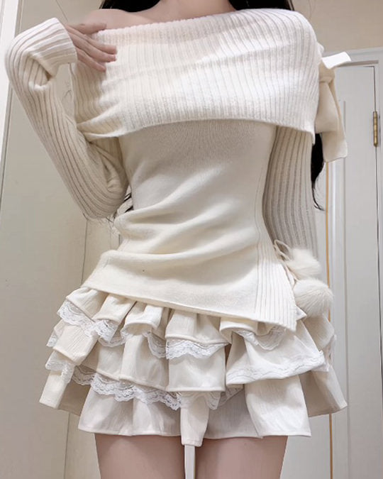balletcore of shoulder sweater