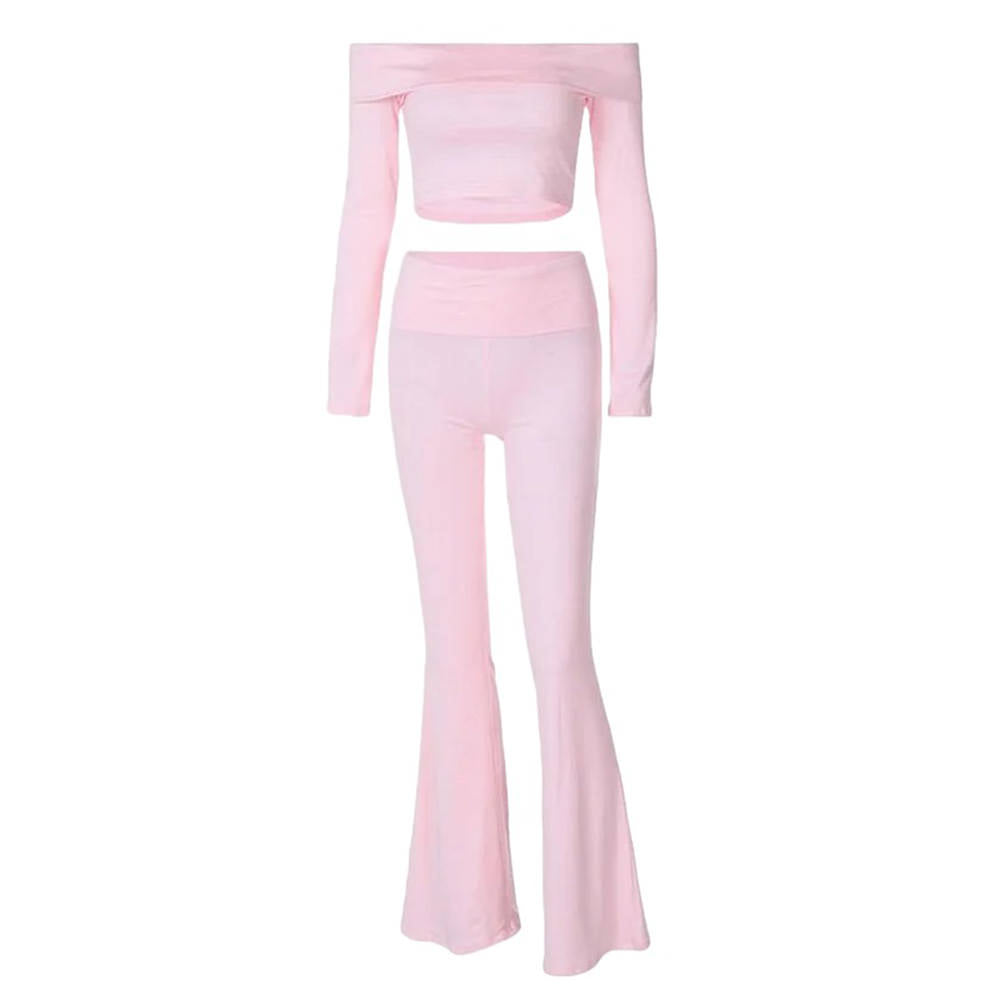 soft girl bardot top & flare pants co ord