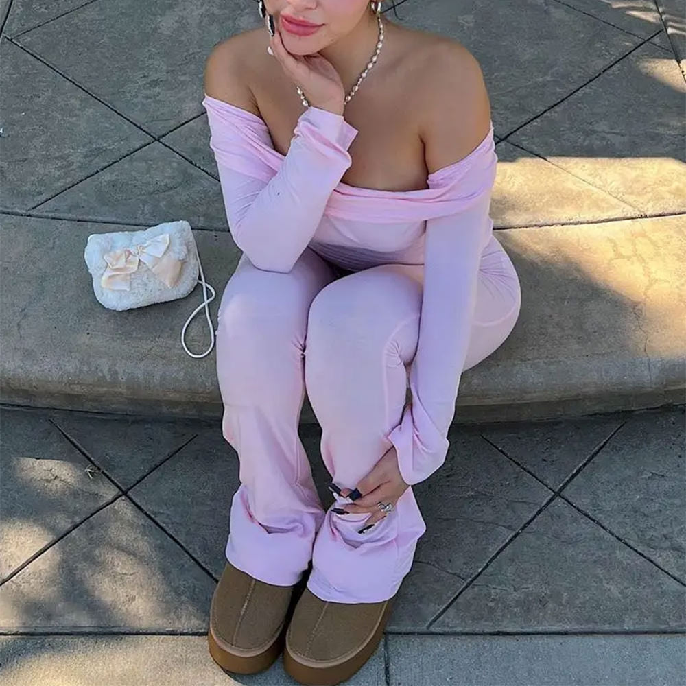 soft girl bardot top & flare pants co ord