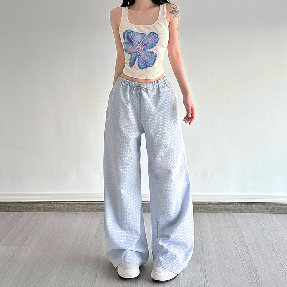 baby blue gingham wide leg pants