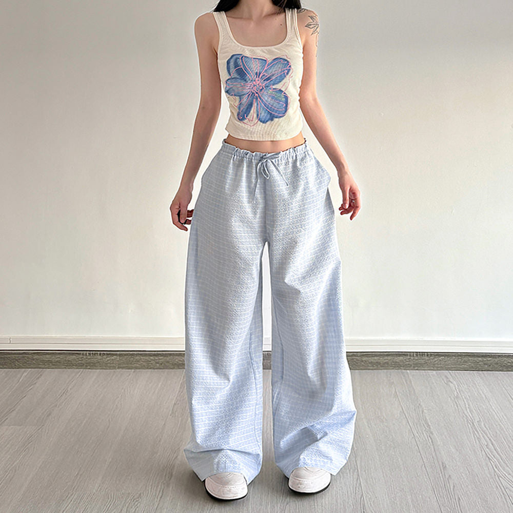 baby blue gingham wide leg pants