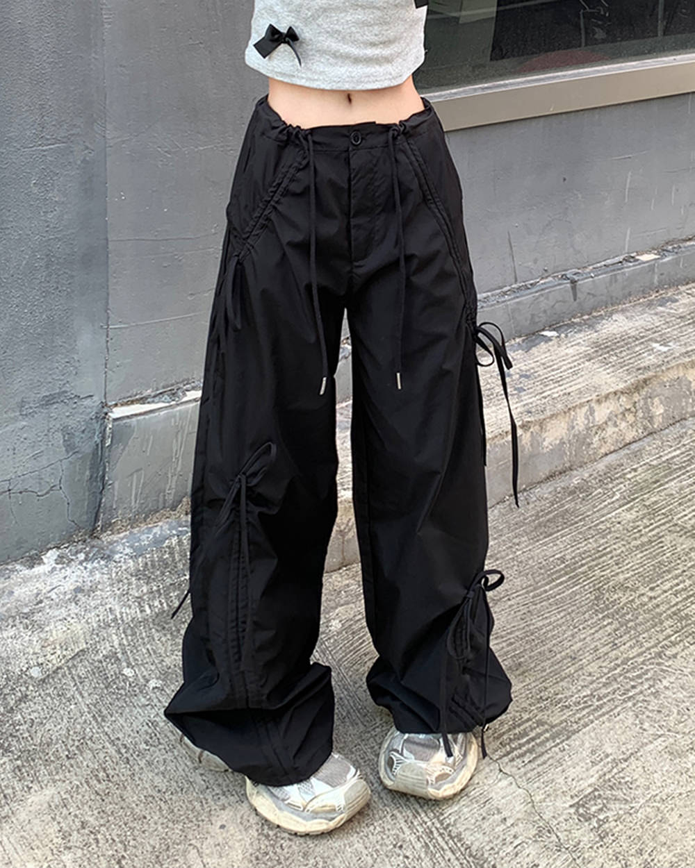 soft girl bows wide leg cargo pants