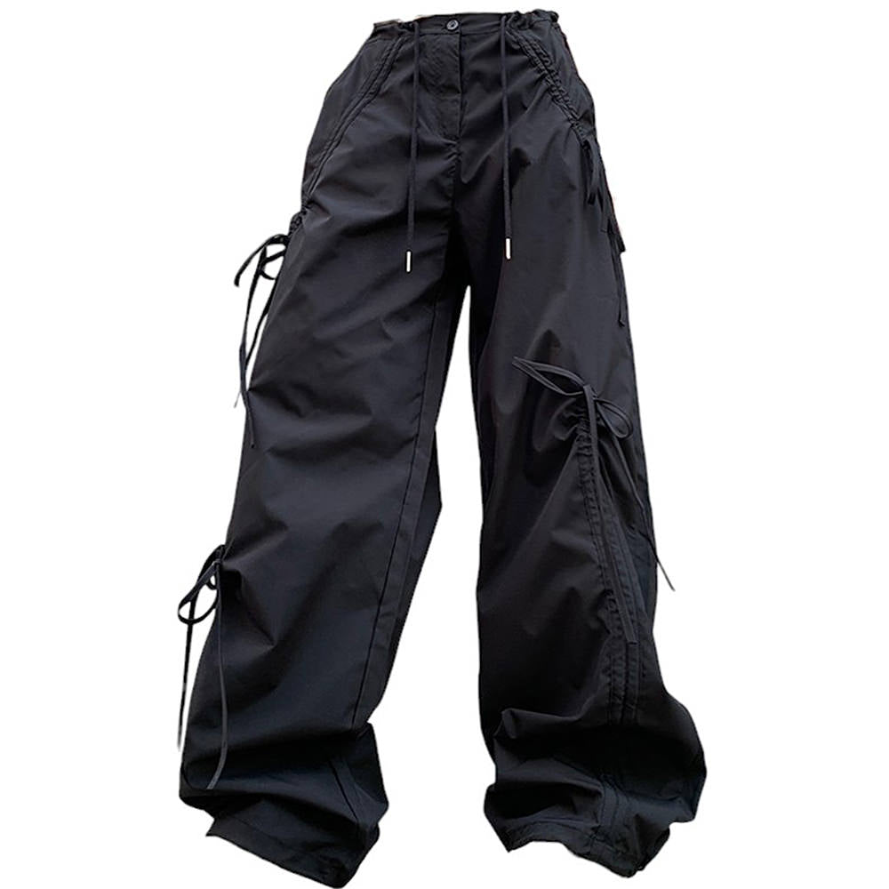 soft girl bows wide leg cargo pants