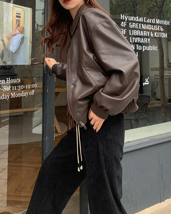 grunge sleaze leather bomber jacket