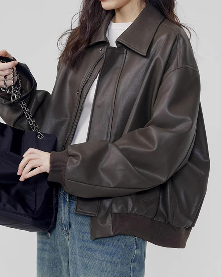 grunge sleaze leather bomber jacket