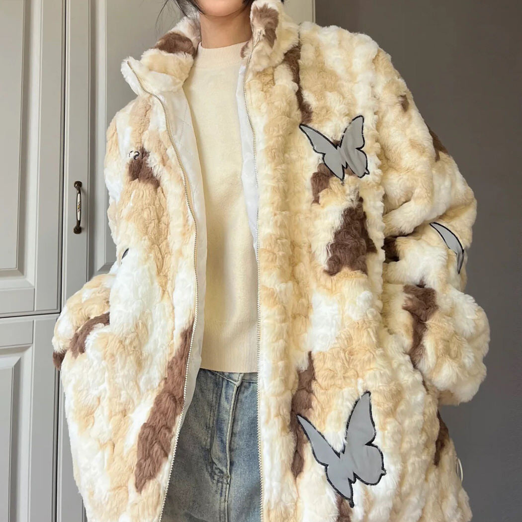 butterfly aesthetic oversized fur jacket