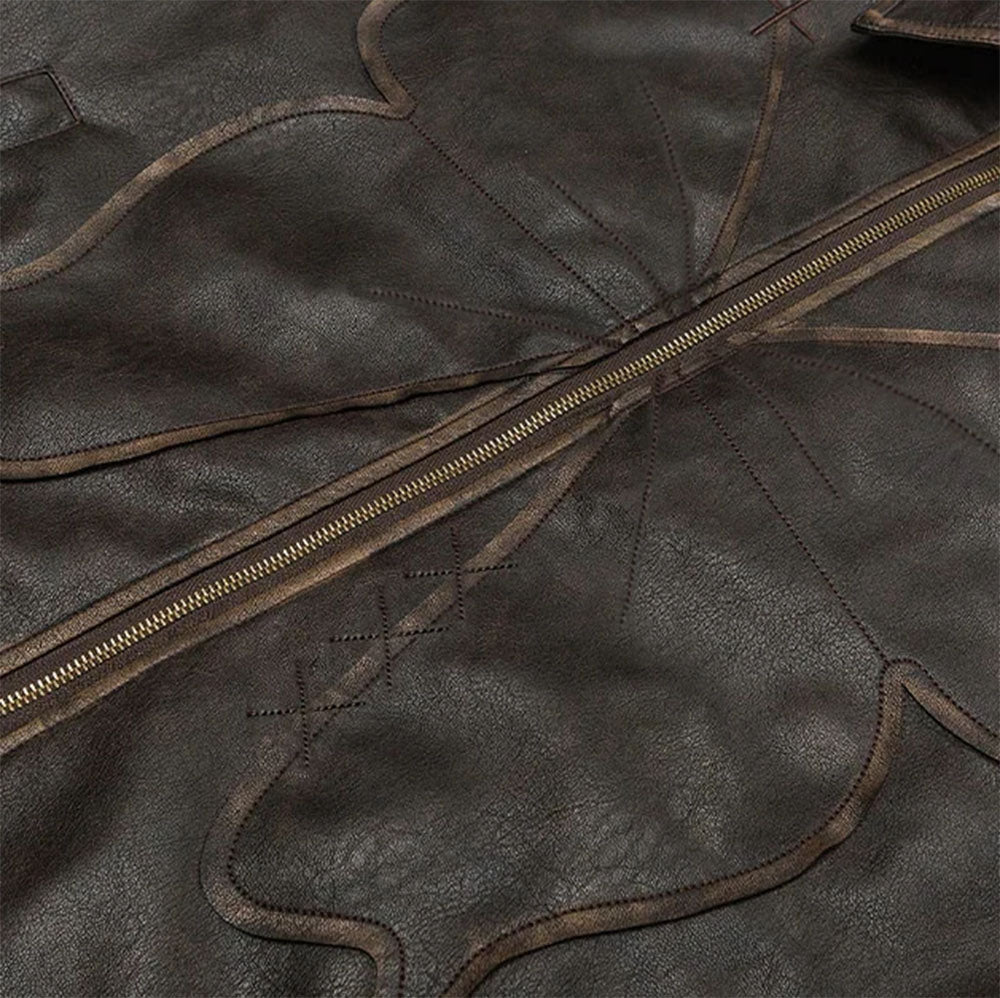 butterfly distressed leather jacket