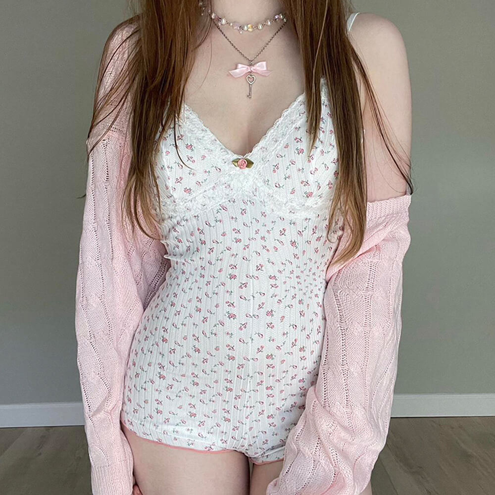 coquette aesthetic floral romper