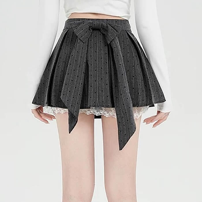 coquette lace bow pleated skirt