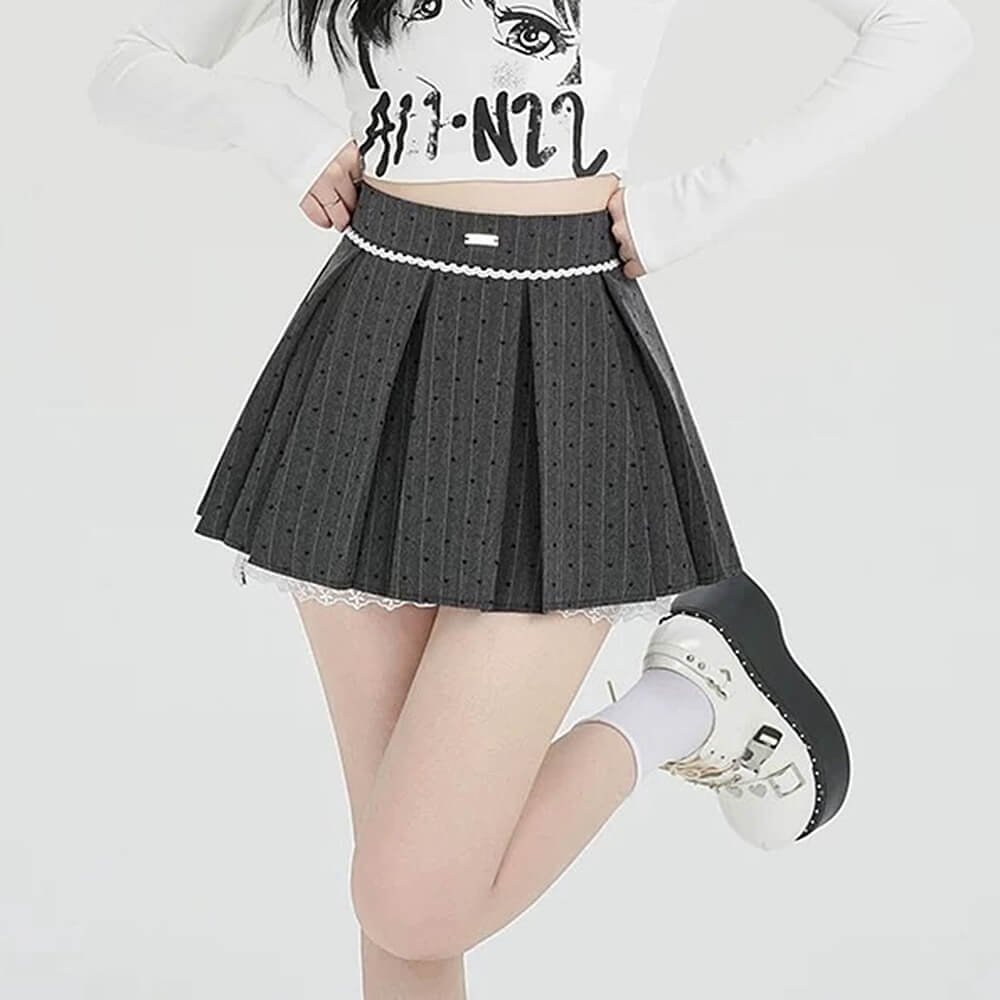 coquette lace bow pleated skirt