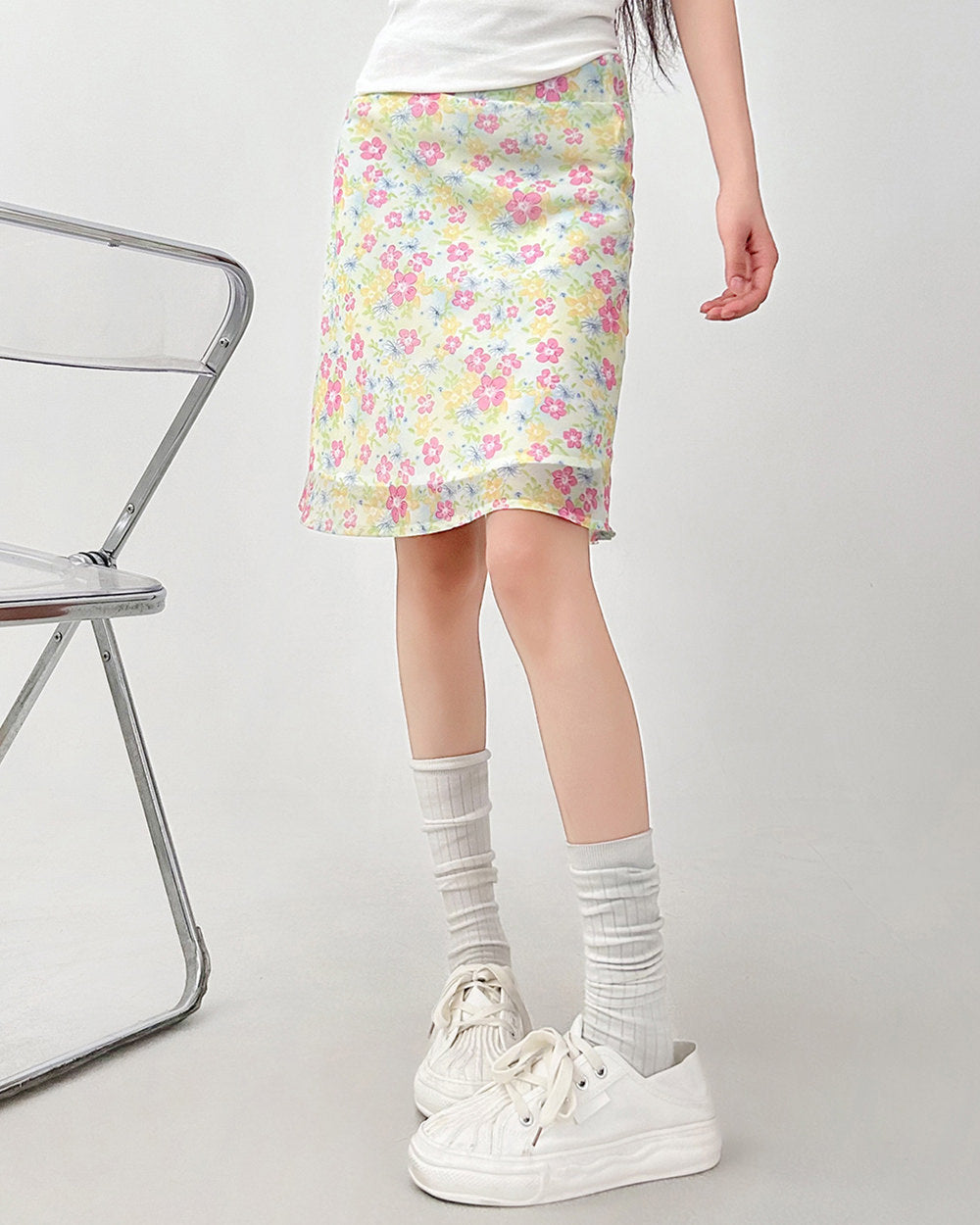 cottagecore sheer floral print skirt
