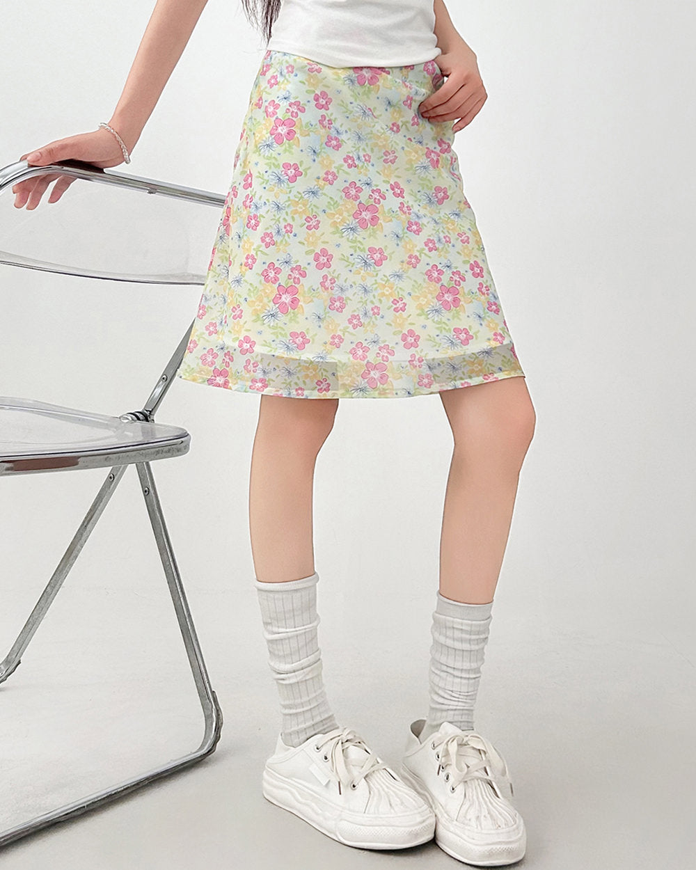 cottagecore sheer floral print skirt