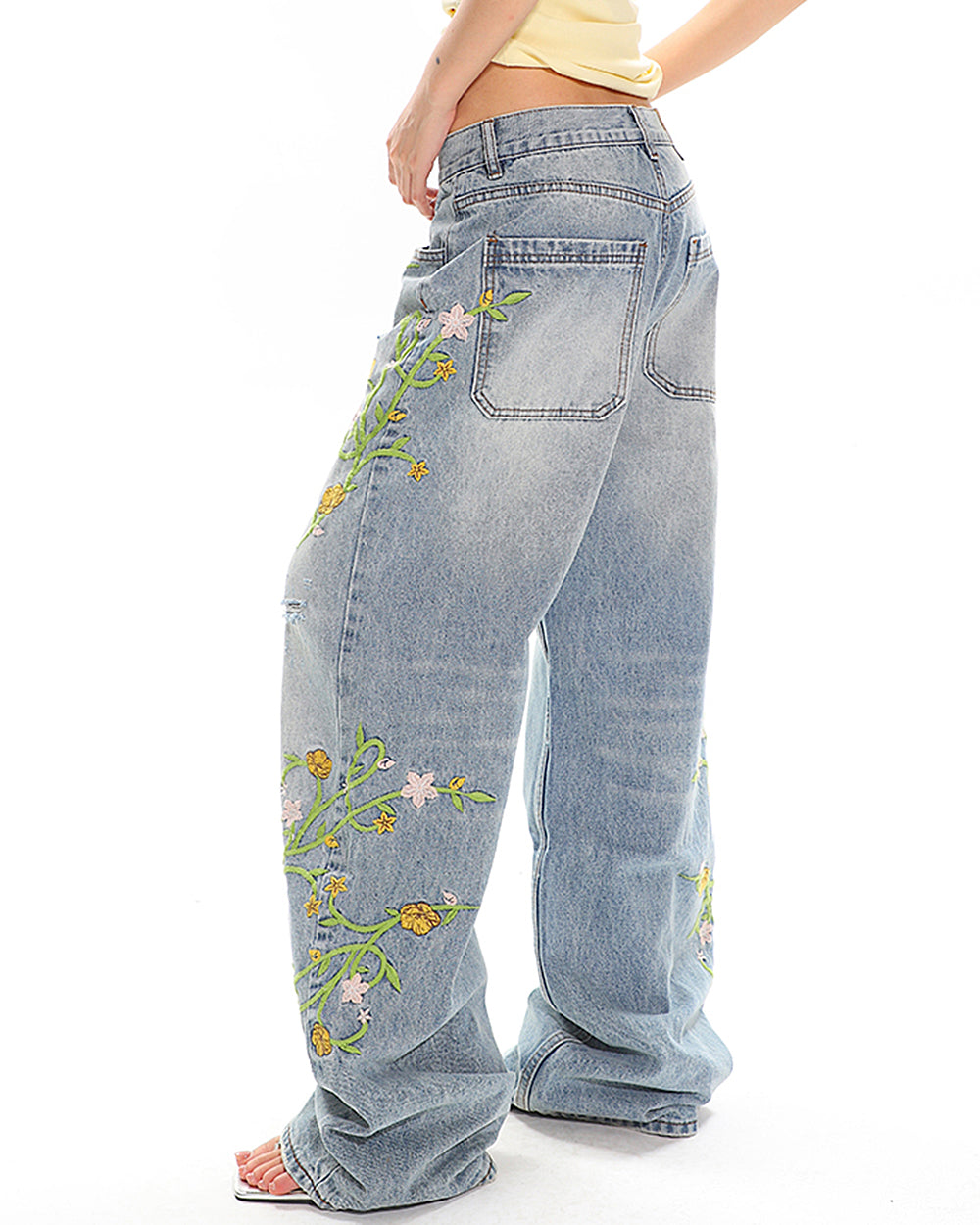 floral vine fairycore embroidery jeans