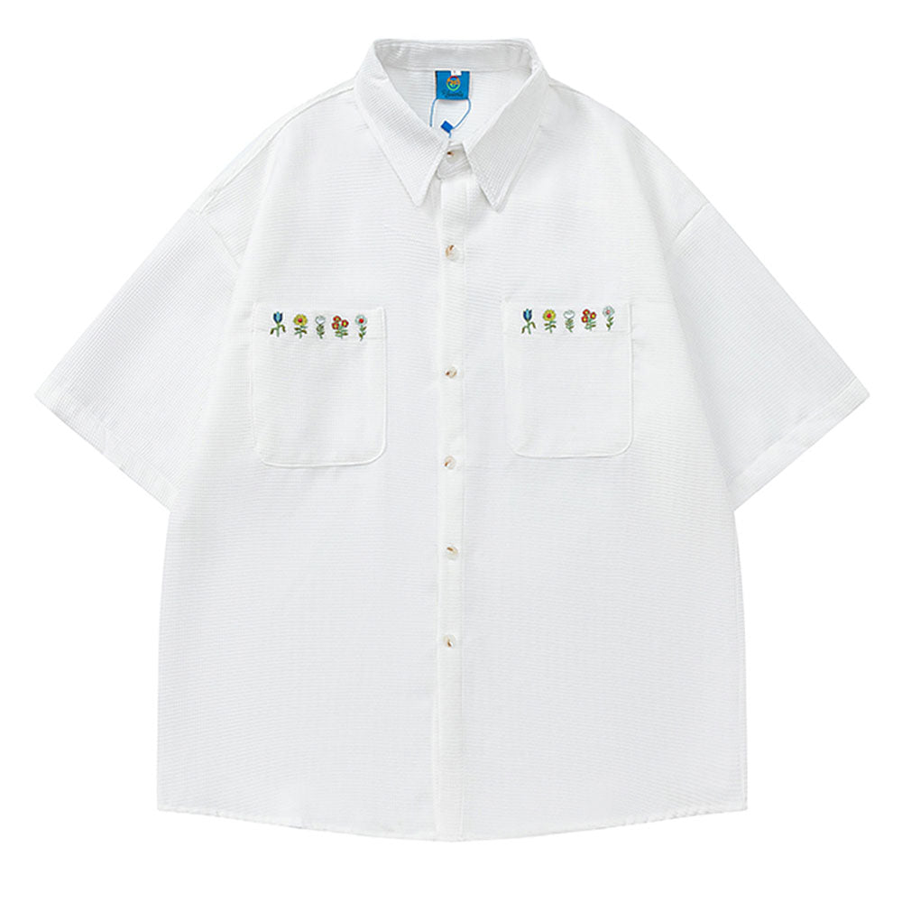 floral embroidery gingham shirt