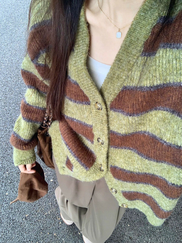 local coffee shop striped cardigan