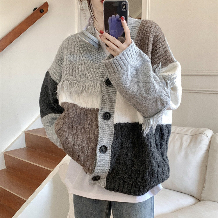 grey fringe grandma cardigan