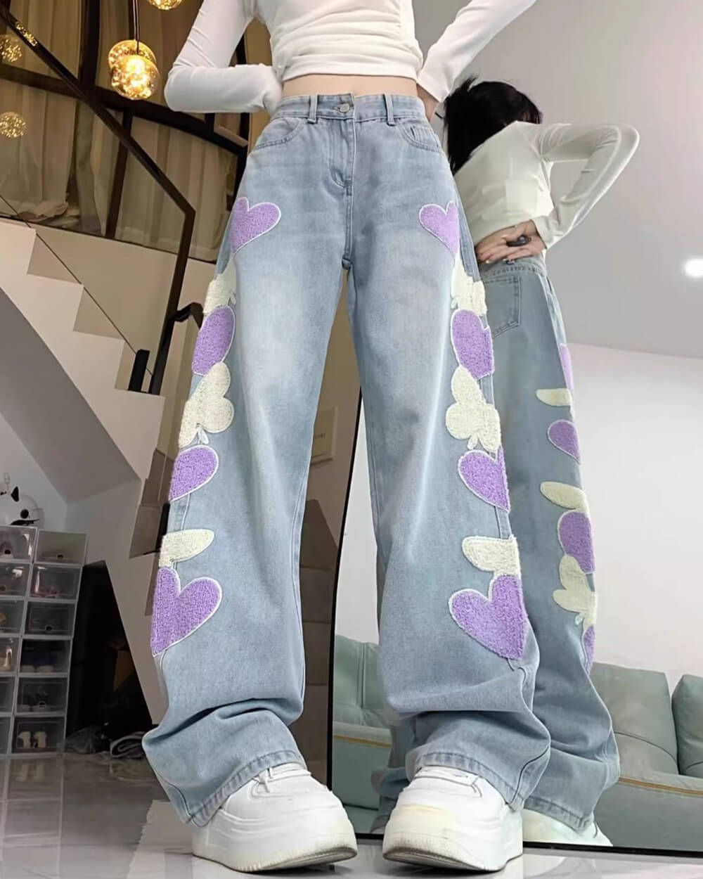 sweet attitude heart patch wide leg jeans