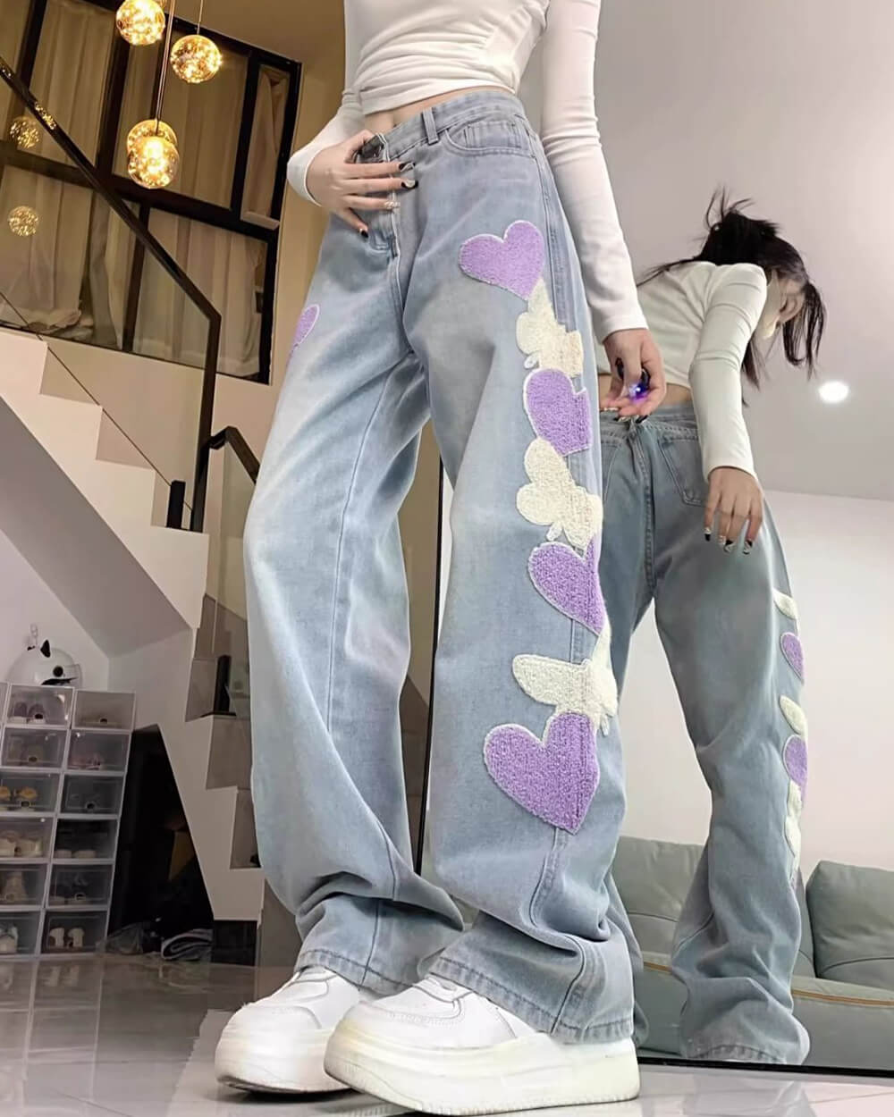 sweet attitude heart patch wide leg jeans