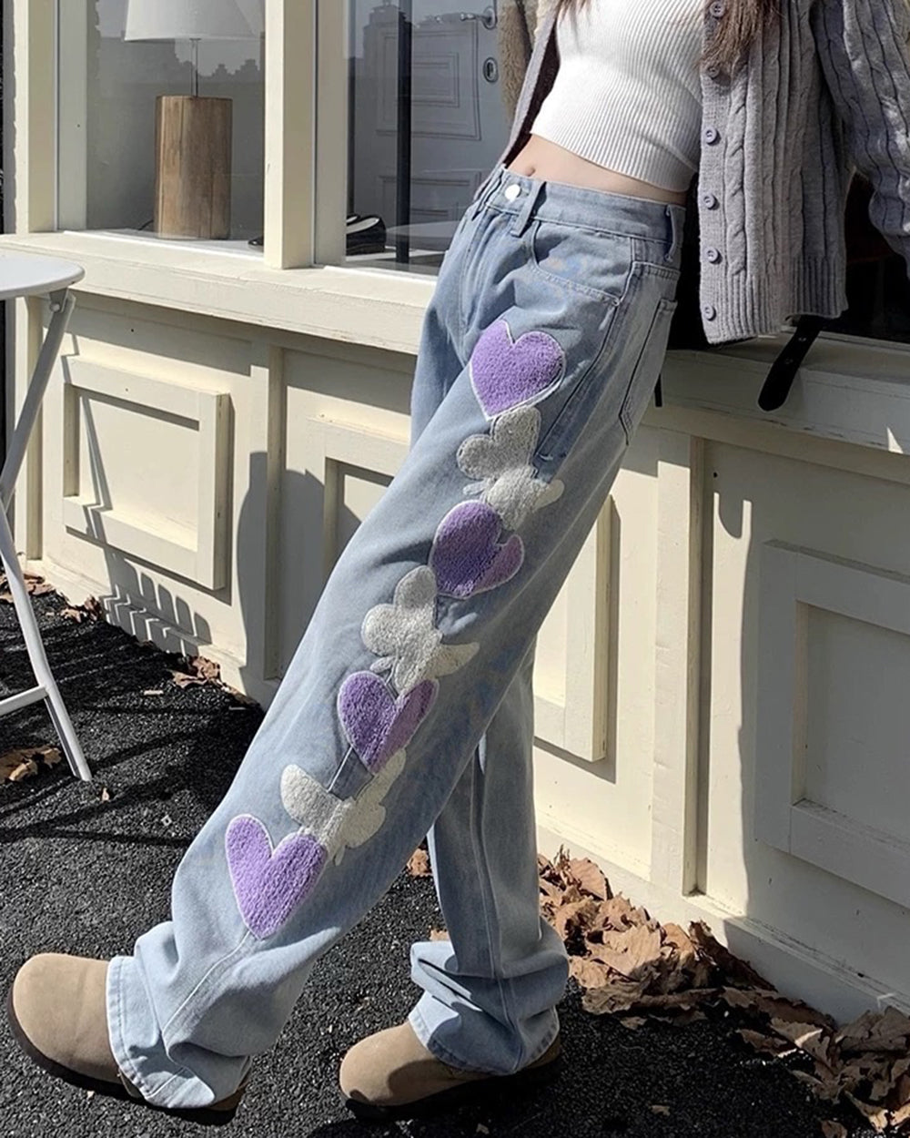 sweet attitude heart patch wide leg jeans