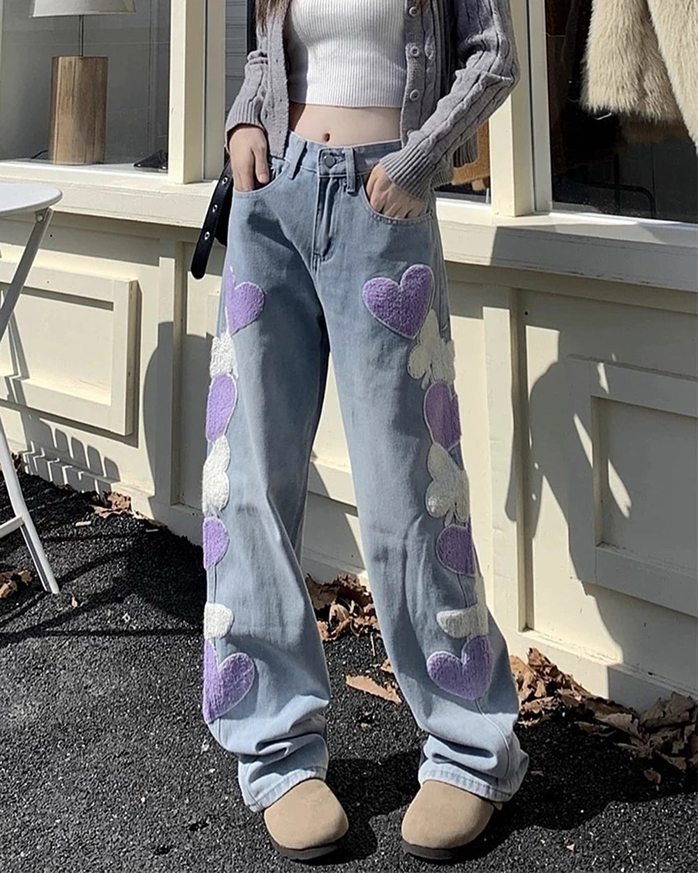 sweet attitude heart patch wide leg jeans