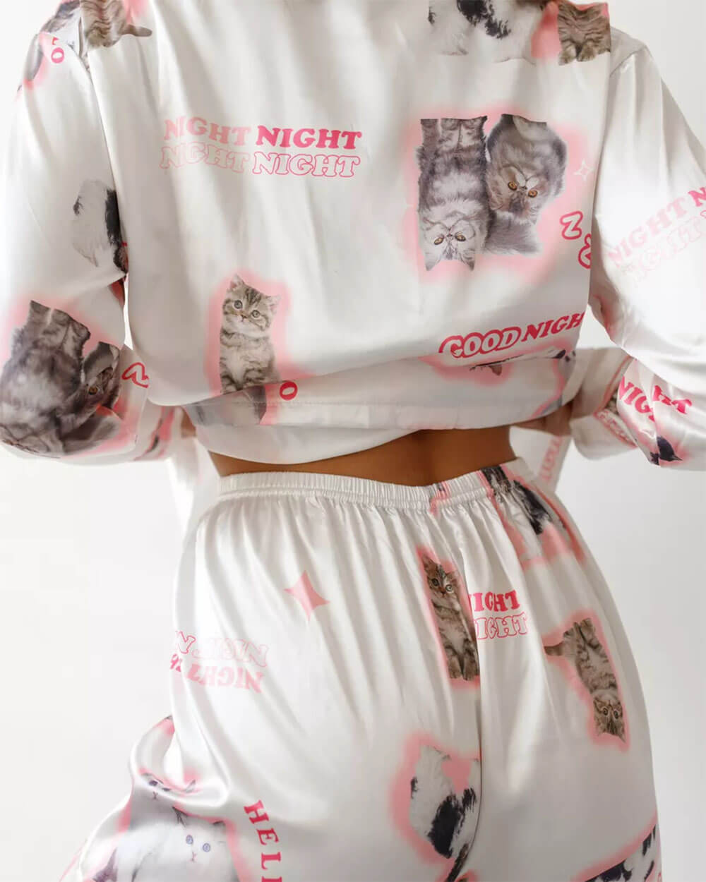 kitty satin pajama set
