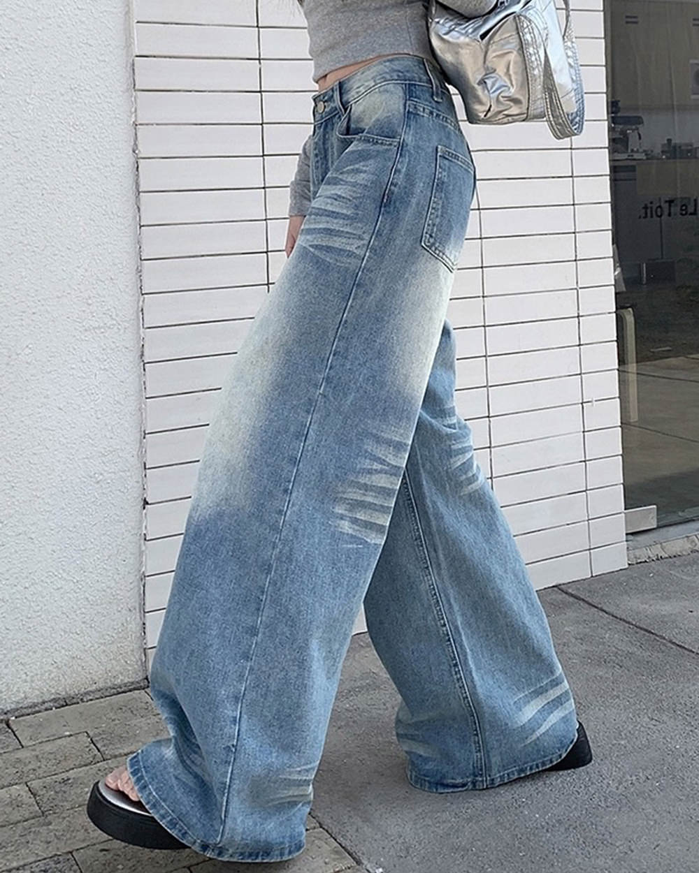 light blue washed wide leg jeans