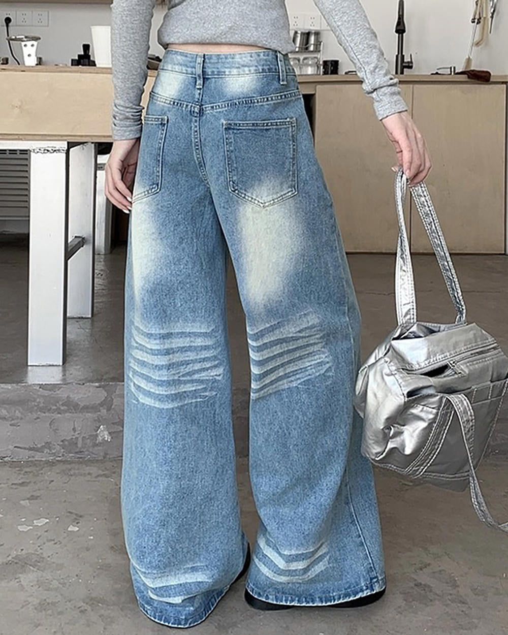 light blue washed wide leg jeans