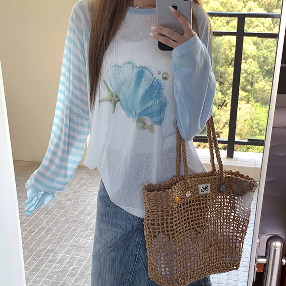 mermaidcore graphic long sleeve top